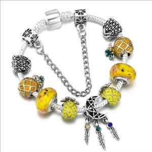 NEW Sterling Silver Yellow Pineapple Charm Bracelet